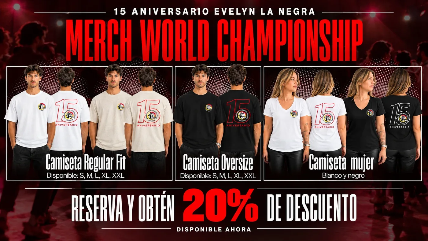 Camisetas del 15 aniversario de Evelyn La Negra: regular fit, oversize y de mujer, en blanco, crudo y negro